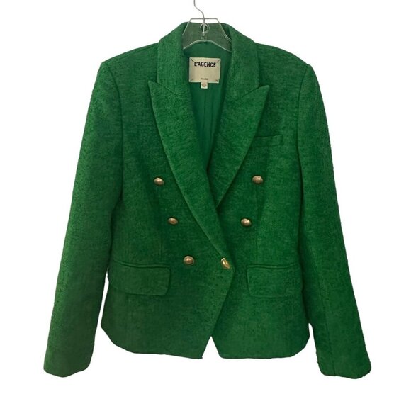 L'AGENCE Women’s Kenzie Double Breasted Tweed Blazer Size 4 Green Formal - Picture 1 of 16